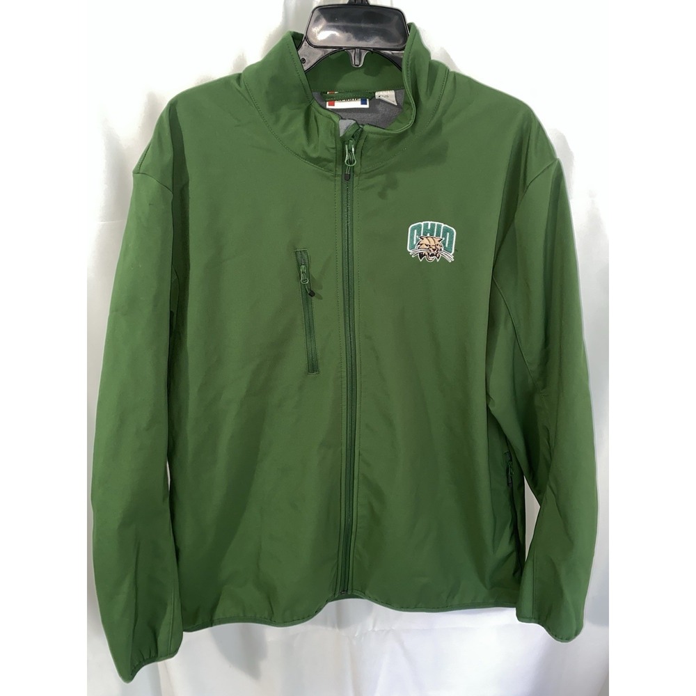 Ohio University OU Bobcats Green Soft Shell Full Zip Jacket Mens Large